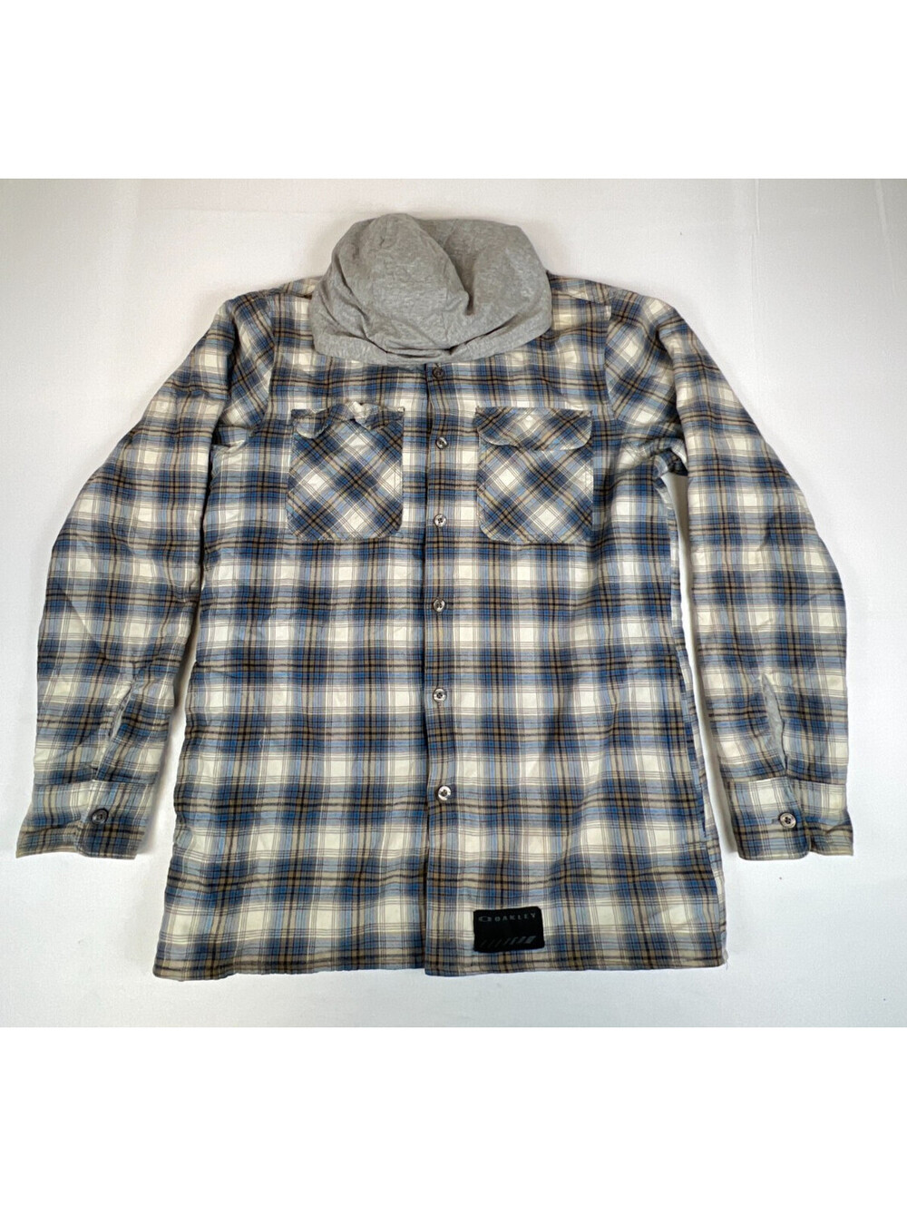 Oakley Men's M Blue Plaid Cotton Quilted Lined Hooded Flannel Shirt Jacket